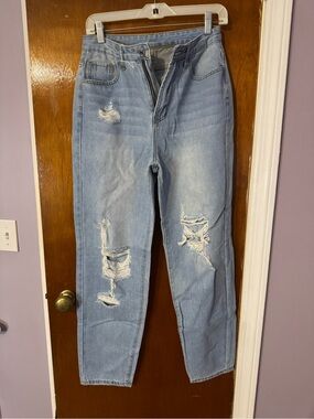 Light Blue Distressed “mom jeans” High-Waist Women's Jeans